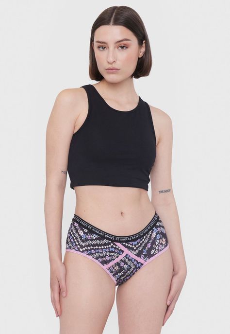 Boyshort Mujer Microfibra Flores Fondo Negro Corona-3