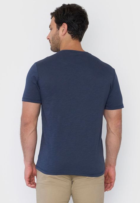 Polera Hombre Henley Slub Azul Corona-1