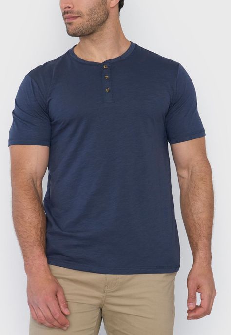 Polera Hombre Henley Slub Azul Corona-2