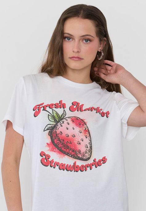 Polera Mujer Fun Regular Print Frutilla Blanco Corona-2