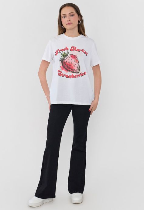 Polera Mujer Fun Regular Print Frutilla Blanco Corona-3