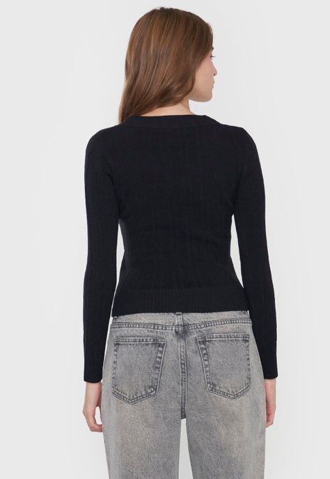 Sweater Mujer Cuello V Slim Color Negro Corona-1