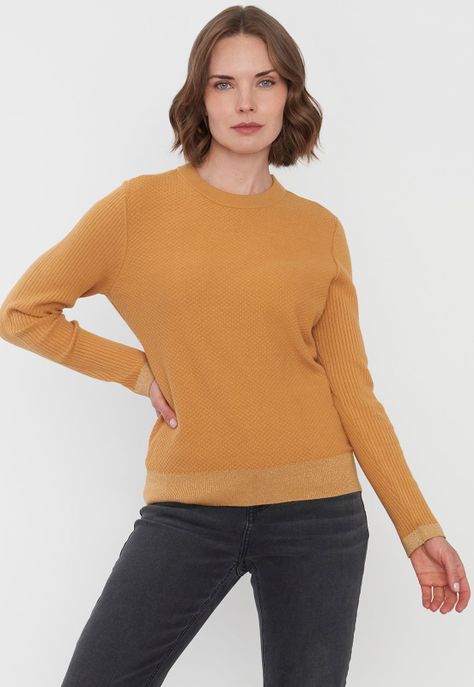 Sweater Mujer Cerrado Trenzado Color Mostaza Corona-0