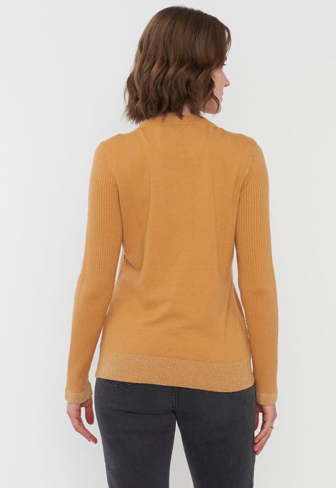 Sweater Mujer Cerrado Trenzado Color Mostaza Corona-1