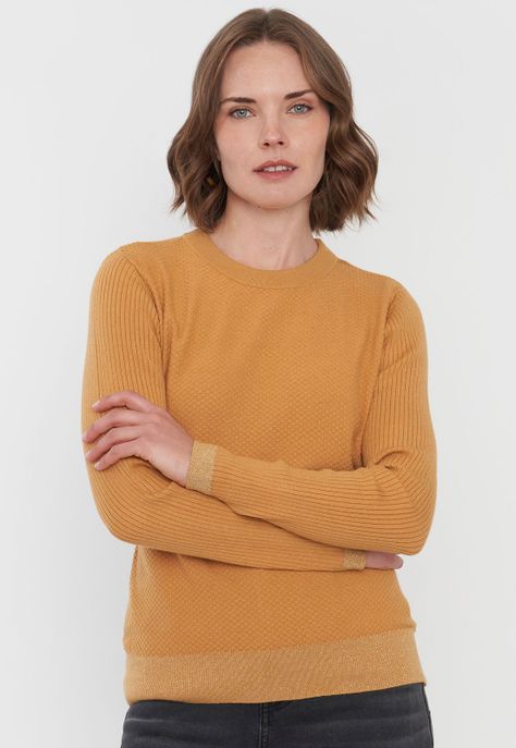 Sweater Mujer Cerrado Trenzado Color Mostaza Corona-2