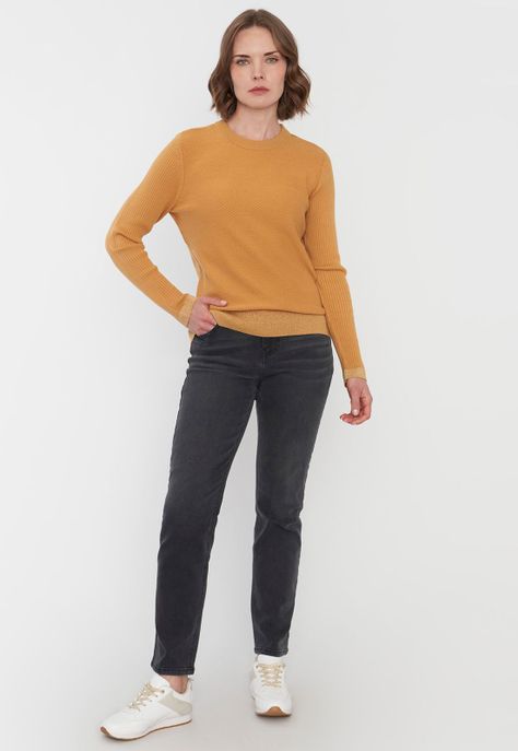 Sweater Mujer Cerrado Trenzado Color Mostaza Corona-3