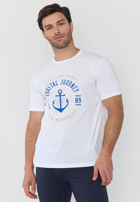 Polera Hombre Focal Print Sts Blanco Corona-0