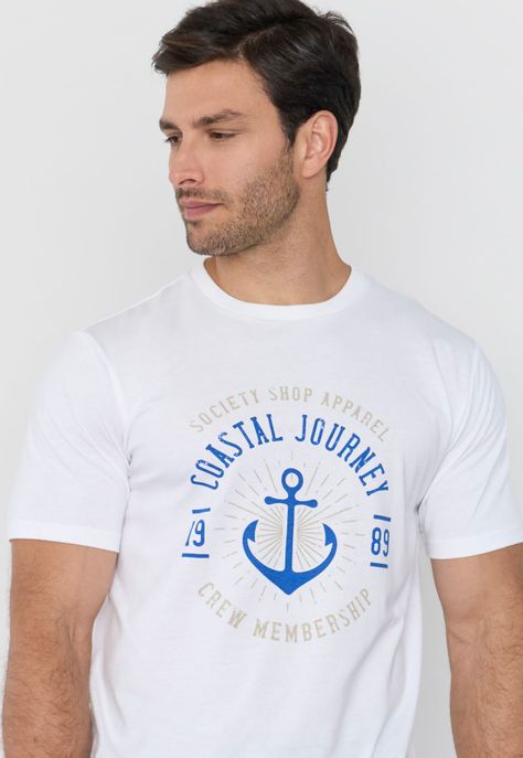 Polera Hombre Focal Print Sts Blanco Corona-2