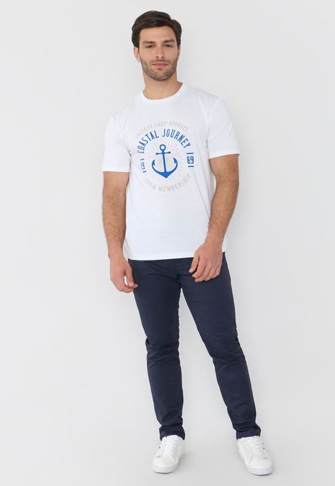 Polera Hombre Focal Print Sts Blanco Corona-3