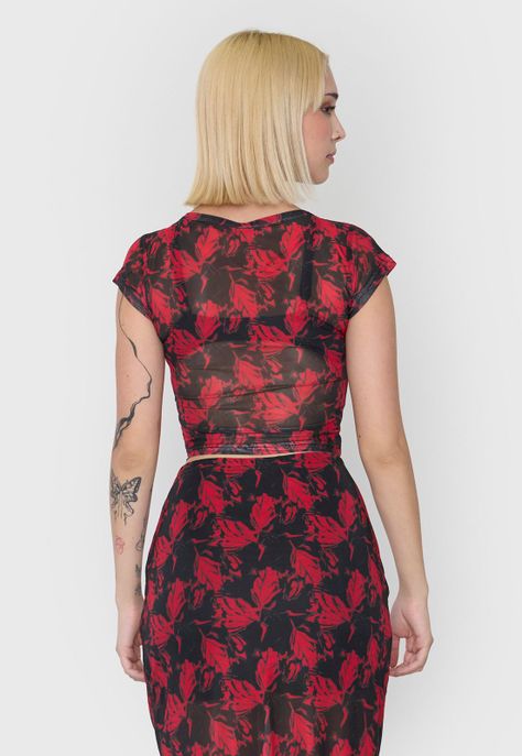 Polera Mujer Malla Manga Corta Rojo Corona-2