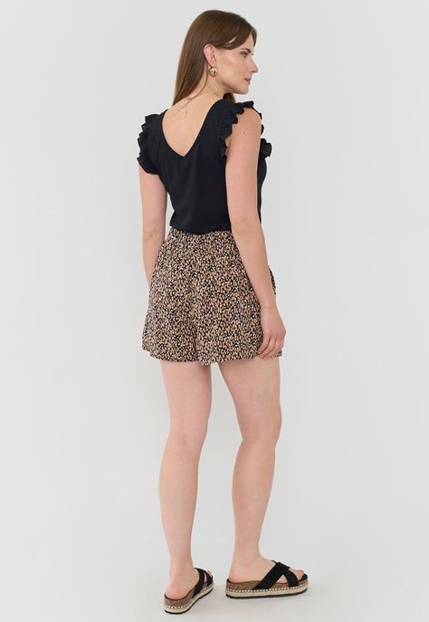 Short Mujer Fluido Cinturón Animal Print Café Corona-2