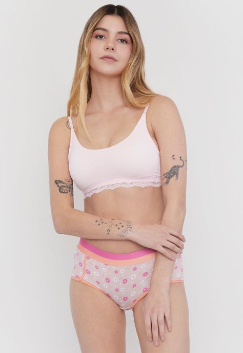 BoyShort Mujer Mujer Cotton Palo Rosa Print Corona-0