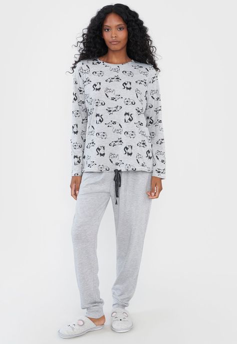 Pijama Mujer Aplicación Gris Corona-0
