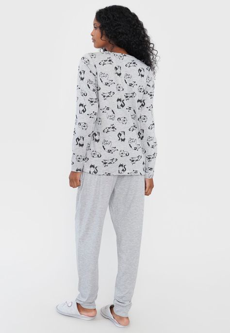 Pijama Mujer Aplicación Gris Corona-1