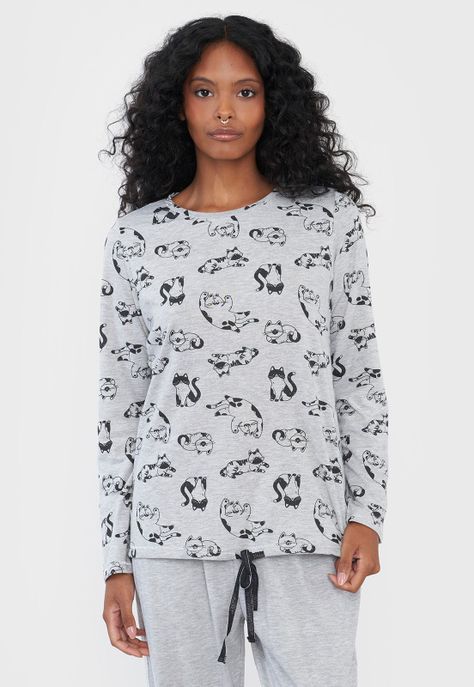 Pijama Mujer Aplicación Gris Corona-2