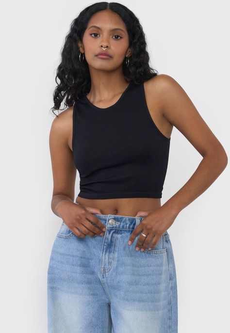 Polera Mujer Cuello Halter Sin Mangas Negro Corona-0
