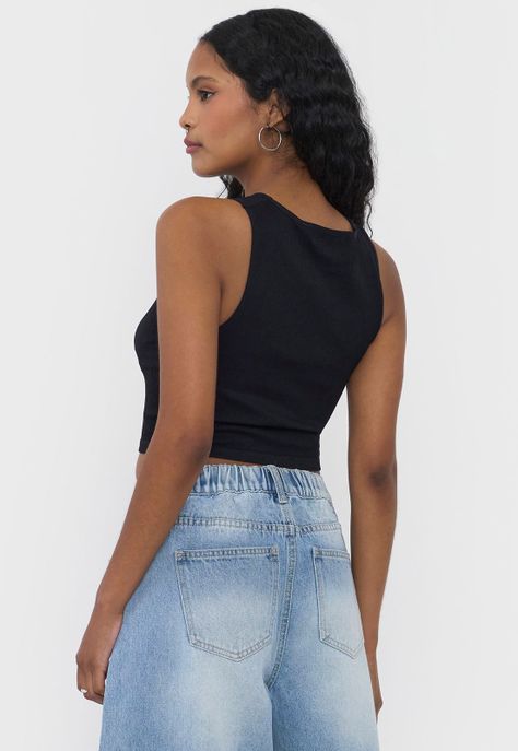 Polera Mujer Cuello Halter Sin Mangas Negro Corona-1