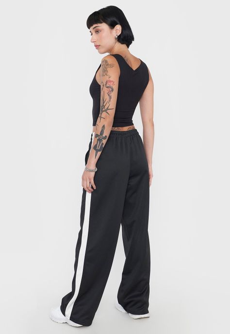 Pantalón Mujer Banda Lateral Negro Corona-2