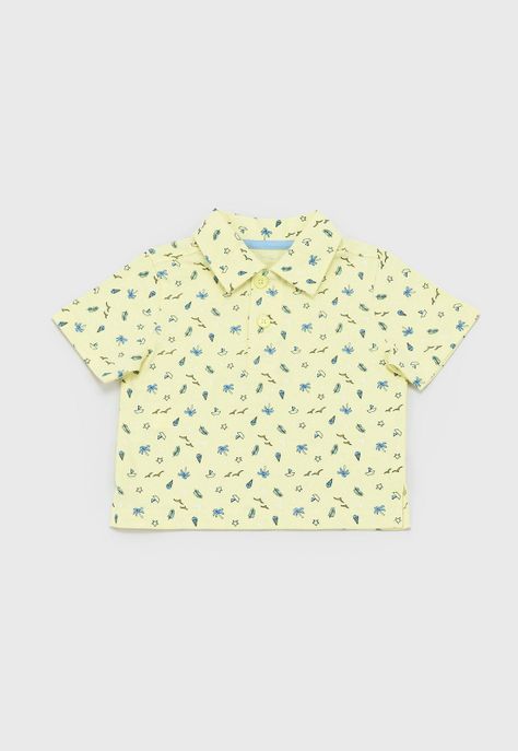 Polera Bebe Niño Cuello Botones Amarillo Corona-0