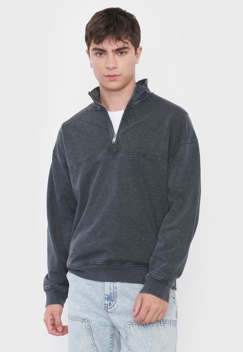 Polerón Hombre Half-Zipper Urbana Negro Corona-0
