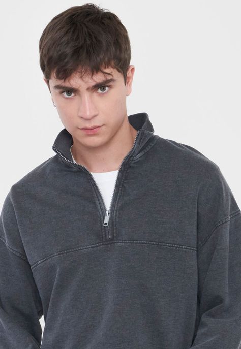 Polerón Hombre Half-Zipper Urbana Negro Corona-2