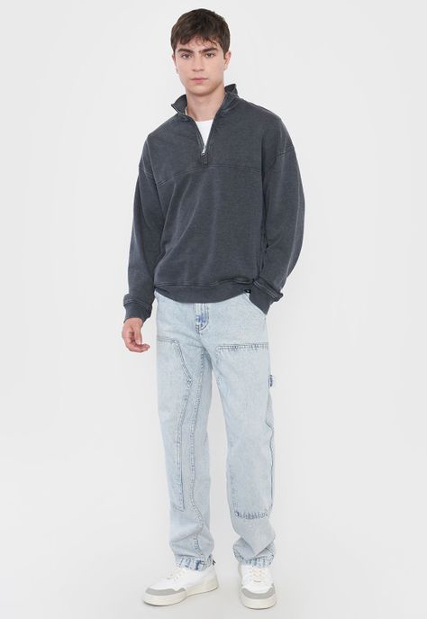Polerón Hombre Half-Zipper Urbana Negro Corona-3