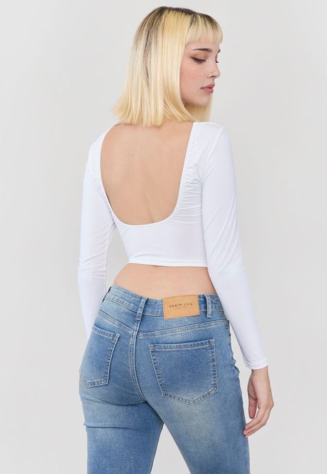 Polera Mujer Espalda Abierta Blanco Corona-1