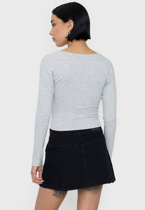 Polera Mujer M/L Cuello V Gris Melange Corona-1