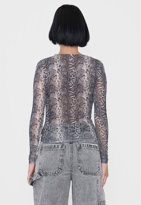 Polera Mujer Malla Manga Larga Print Pitón Negro Corona-1