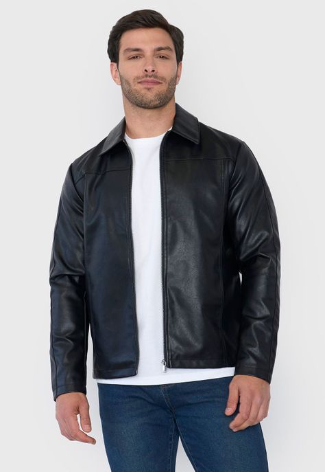 Casaca Hombre Ecocuero Camisera Negro Corona-0
