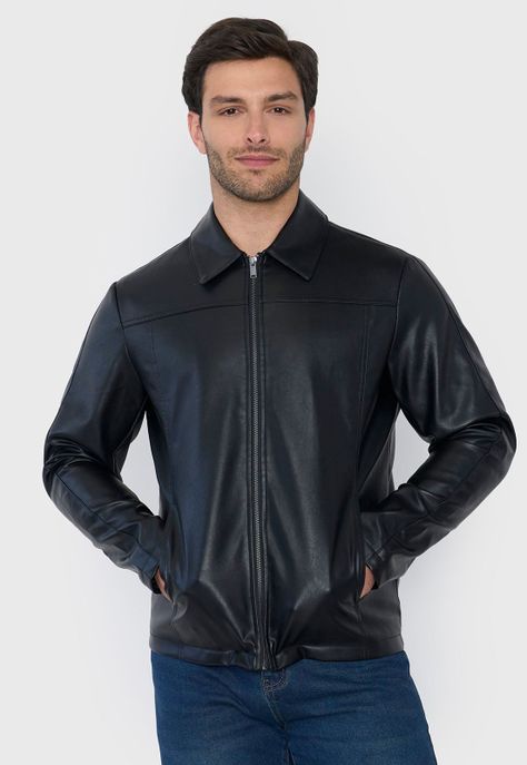 Casaca Hombre Ecocuero Camisera Negro Corona-2