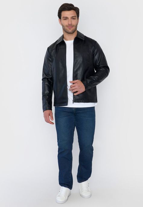 Casaca Hombre Ecocuero Camisera Negro Corona-3
