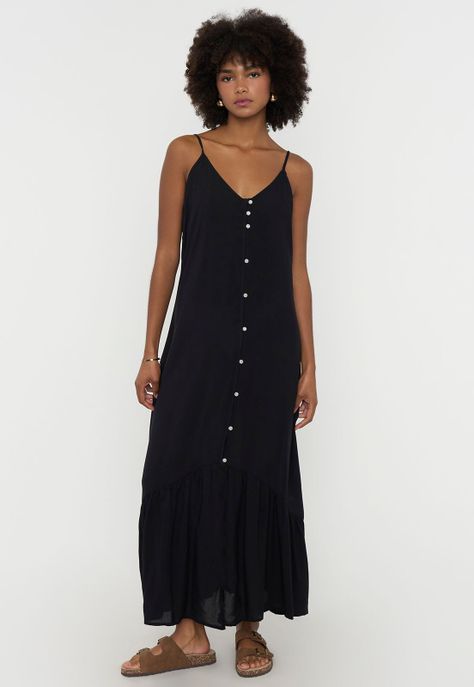 Vestido Mujer Largo Corte Asimétrico Negro Corona-0