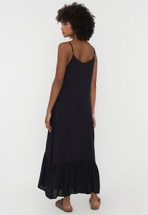 Vestido Mujer Largo Corte Asimétrico Negro Corona-1