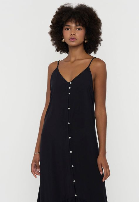 Vestido Mujer Largo Corte Asimétrico Negro Corona-2