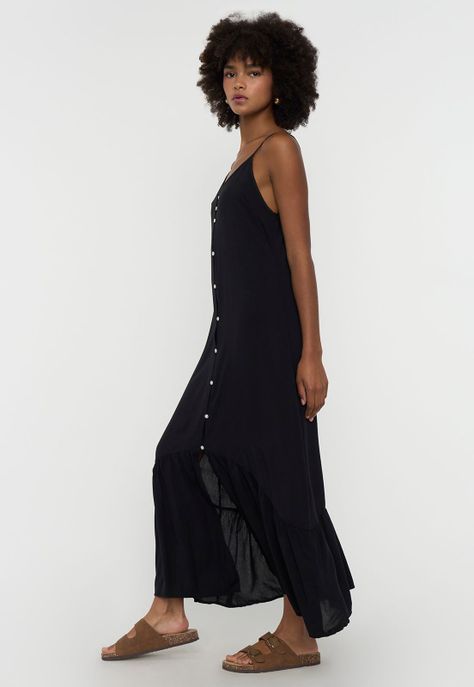 Vestido Mujer Largo Corte Asimétrico Negro Corona-3