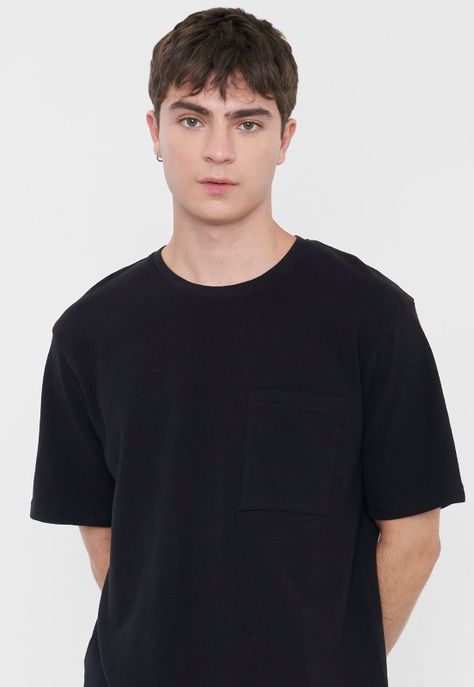 Polera Hombre Tejida Bolsillo Negro Corona-2