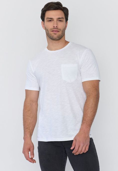 Polera Hombre Slub Bolsillo Blanco Corona-0