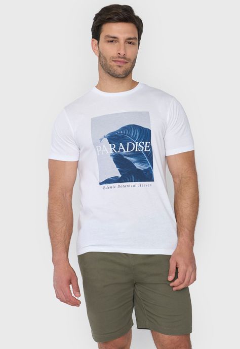 Polera Hombre Focal Print Floral Blanco Corona-0