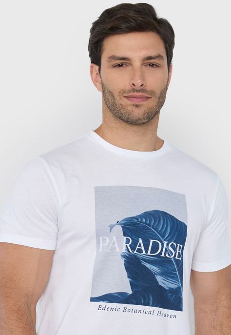 Polera Hombre Focal Print Floral Blanco Corona-2