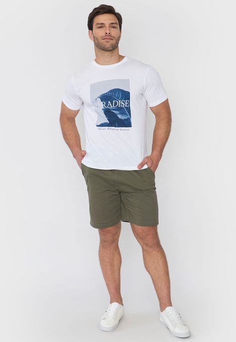 Polera Hombre Focal Print Floral Blanco Corona-3