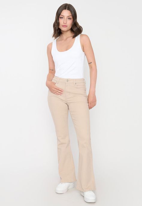 Jeans Mujer Flare Fit Beige Corona-0