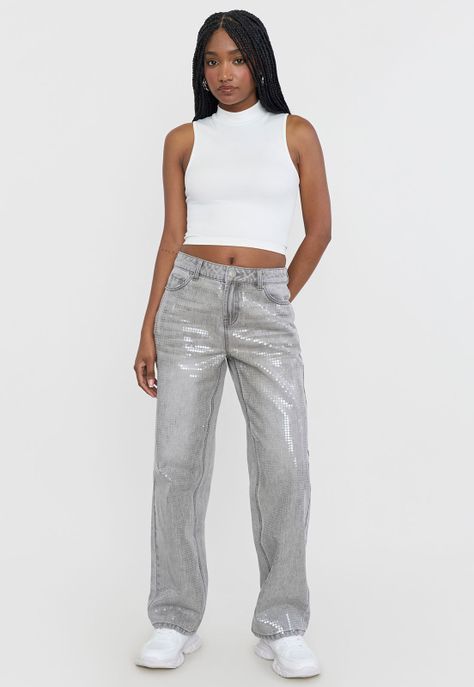 Jeans Mujer Brillos Gris Corona-0