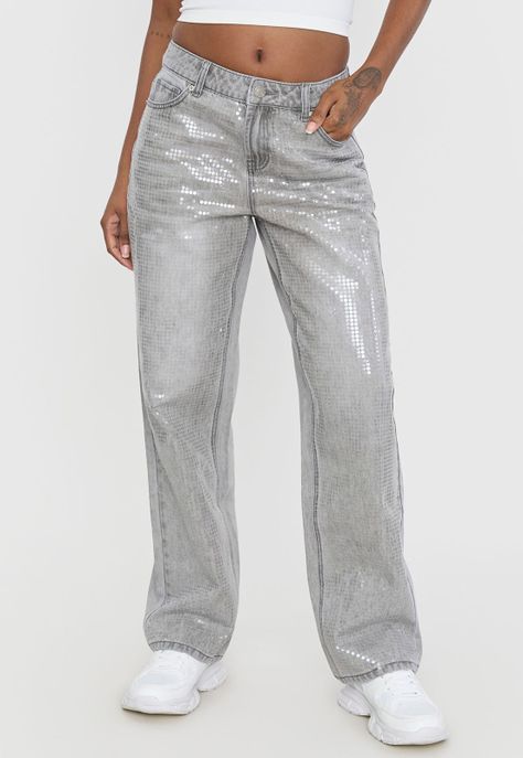 Jeans Mujer Brillos Gris Corona-1