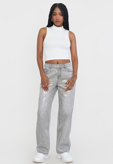 Jeans Mujer Brillos Gris Corona-3