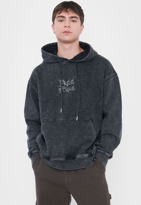 Polerón Hombre Acid Wash Bordado Negro Corona-0