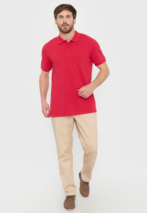 Polera Hombre Lisa Piqué Rojo M/C Corona-3