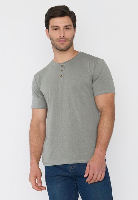 Polera Hombre Henley Slub Verde Corona-0