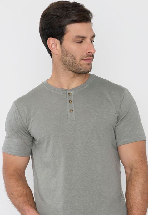 Polera Hombre Henley Slub Verde Corona-2