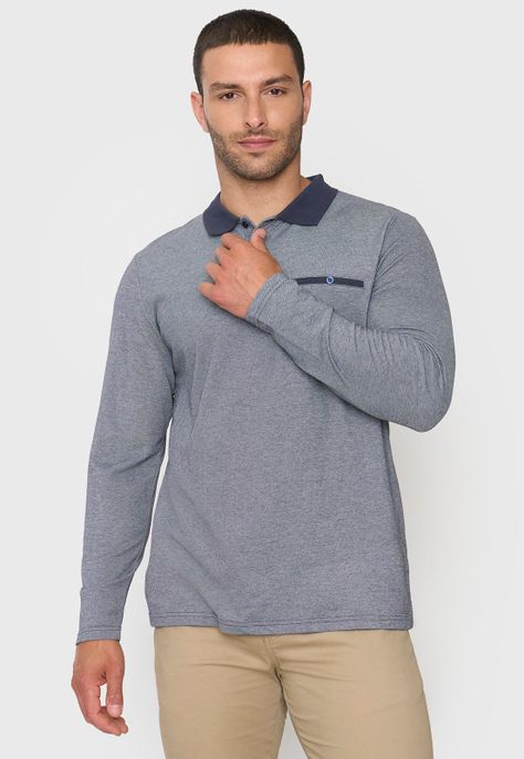 Polera Hombre Polo Piqué M/L Azul Corona-0